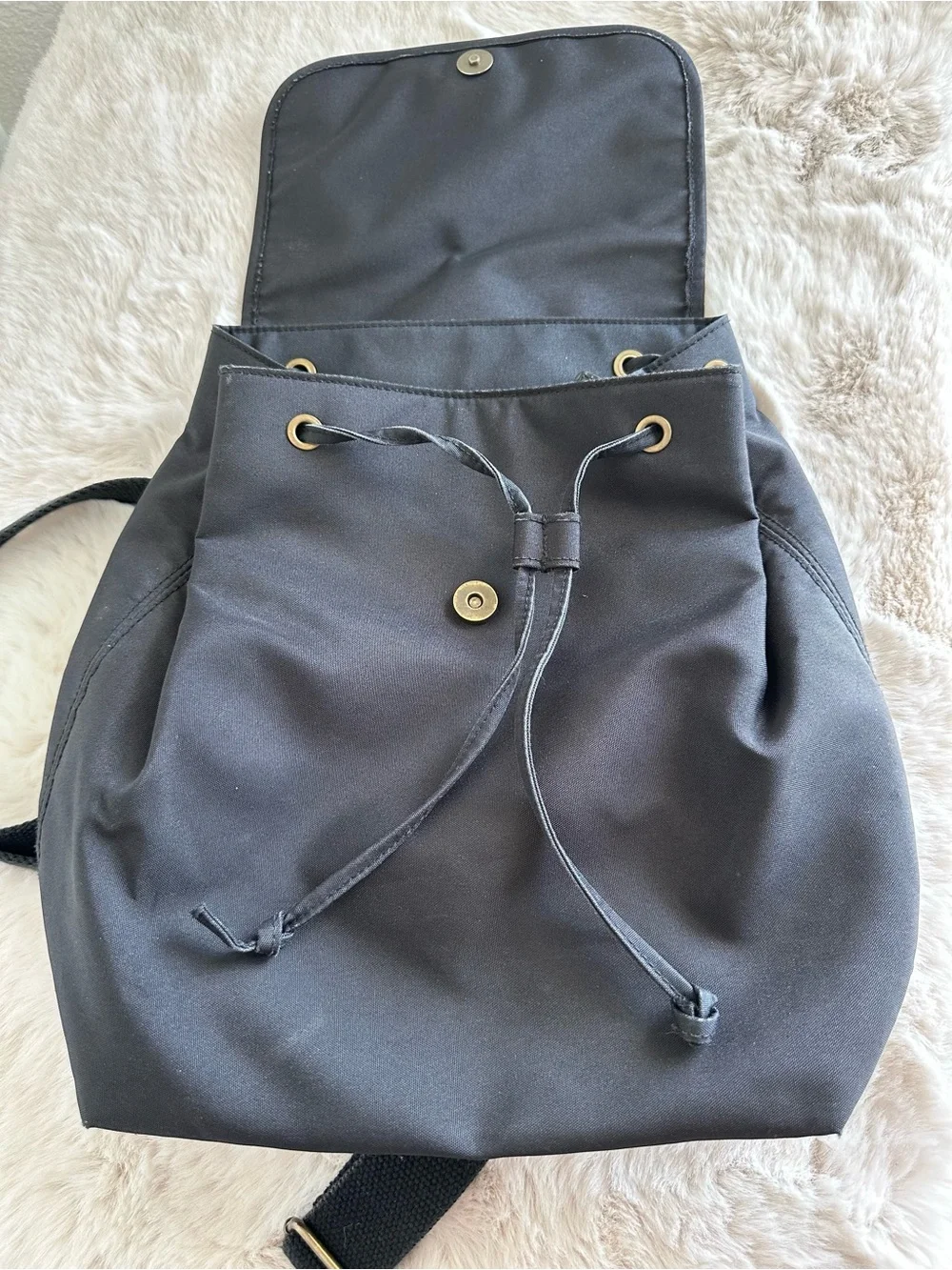 Ralph Lauren Black Vintage Backpack Gold Embroidered Crest Logo